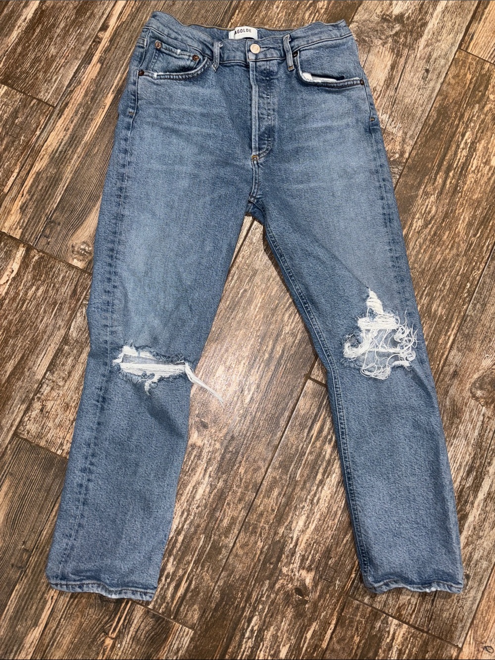 Agolde Light Blue Slim Straight Men's Jeans with Knee Distressing